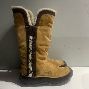 Y2K Snow Boots The North Face 10 Lace Up Tan Suede Shearling-Lined Tall Winter